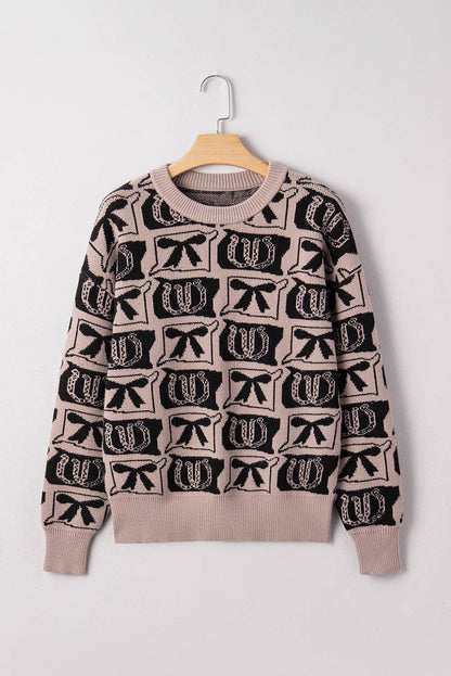 66 Bows Horseshoes Pattern Western Plus Size Sweater (S-4X)