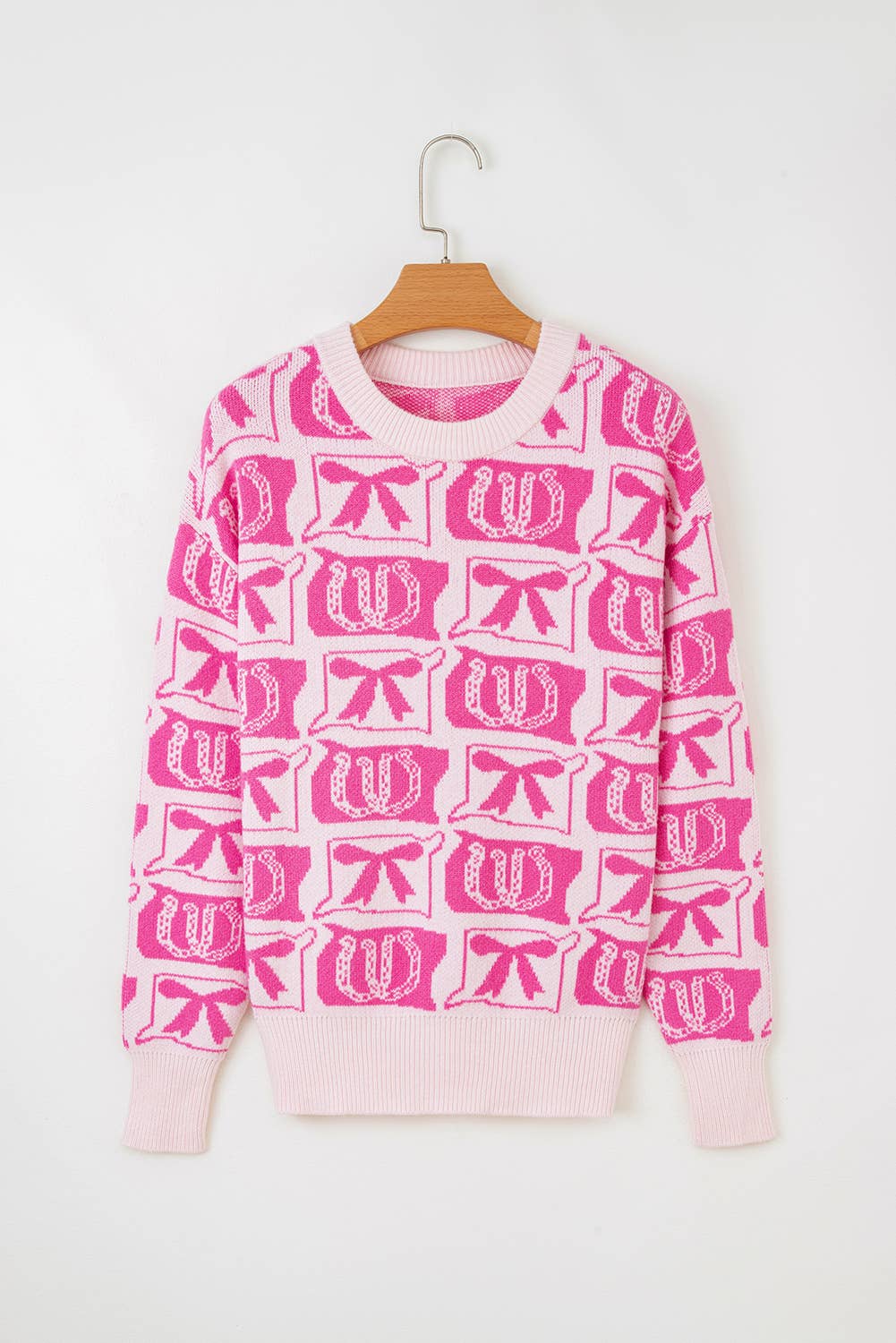 66 Bows Horseshoes Pattern Western Plus Size Sweater (S-4X)