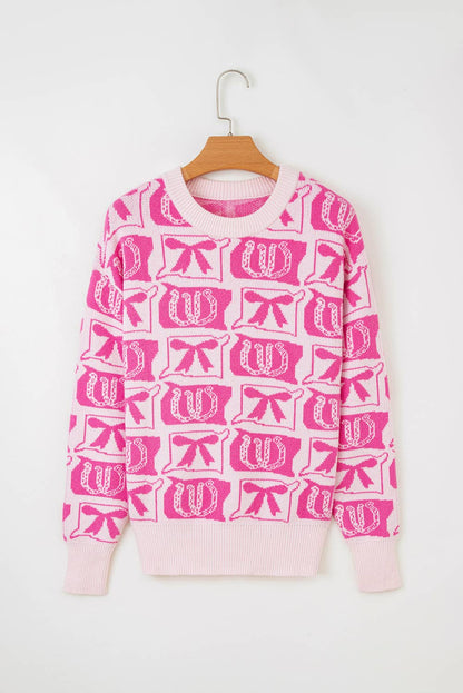 66 Bows Horseshoes Pattern Western Plus Size Sweater (S-4X)