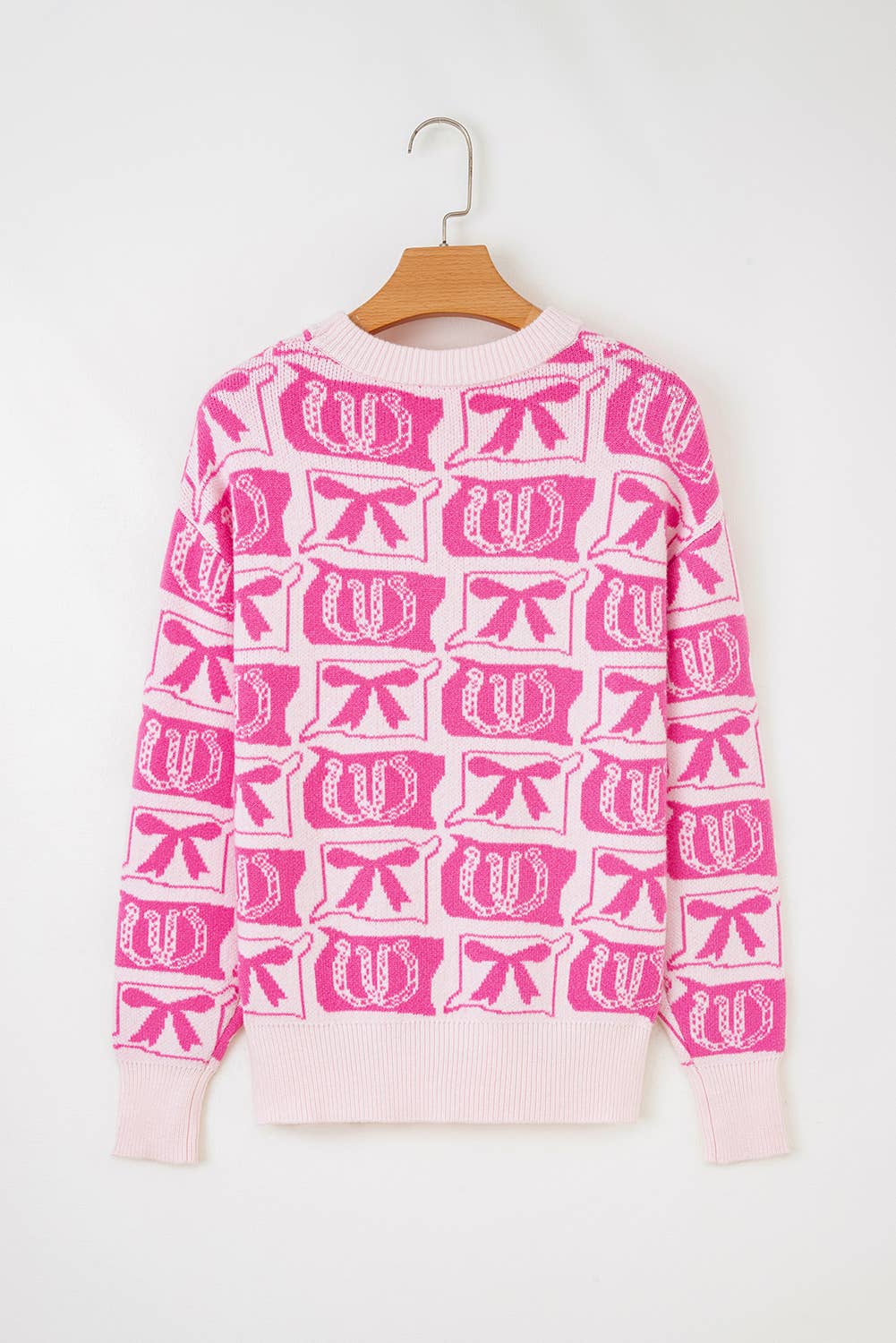 66 Bows Horseshoes Pattern Western Plus Size Sweater (S-4X)