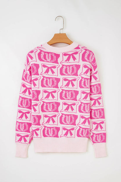 66 Bows Horseshoes Pattern Western Plus Size Sweater (S-4X)