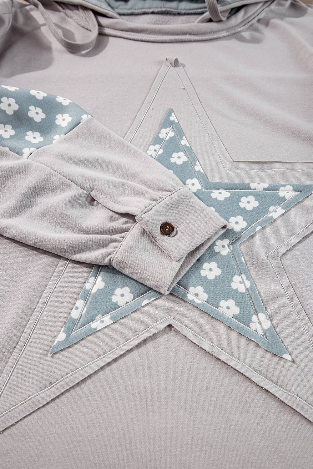 Boho Floral Patchwork Star Pattern Drawstring Hoodie (S-4X)