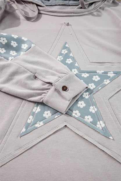Boho Floral Patchwork Star Pattern Drawstring Hoodie (S-4X)