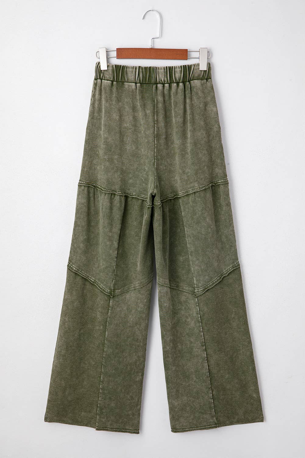 Mineral Wash Tiered Wide Leg Patchwork Drawstring Pants S-XL