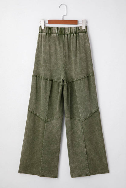 Mineral Wash Tiered Wide Leg Patchwork Drawstring Pants S-XL