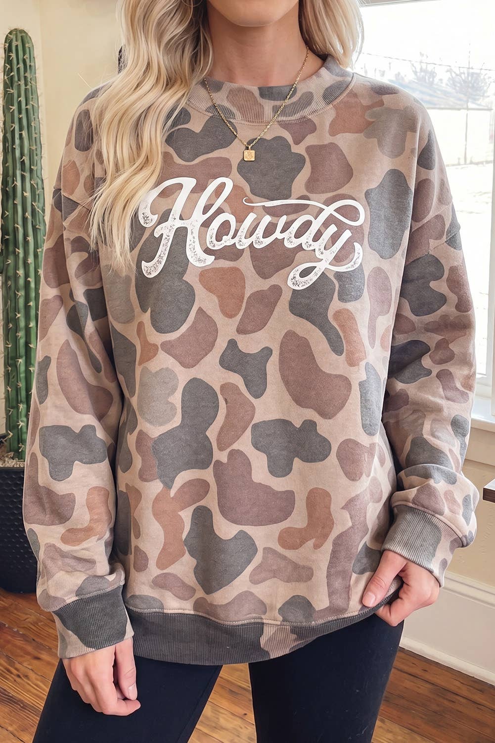 66 Plus Western Style Camou Mock Neck Pullover Hoodie (S-4X)