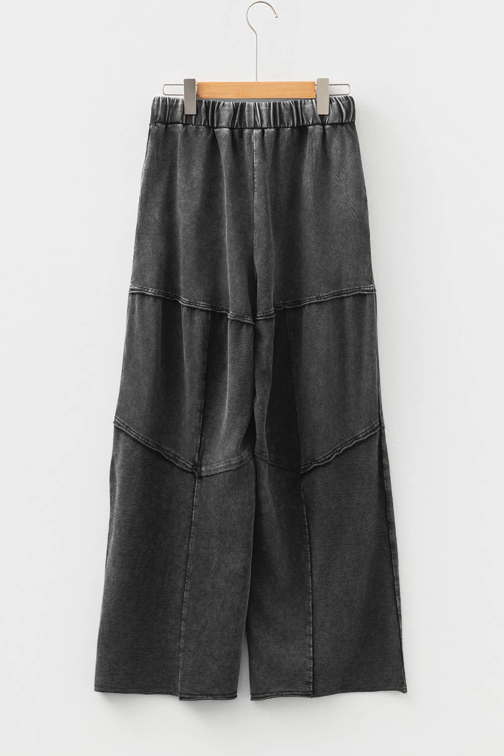 Mineral Wash Tiered Wide Leg Patchwork Drawstring Pants S-XL