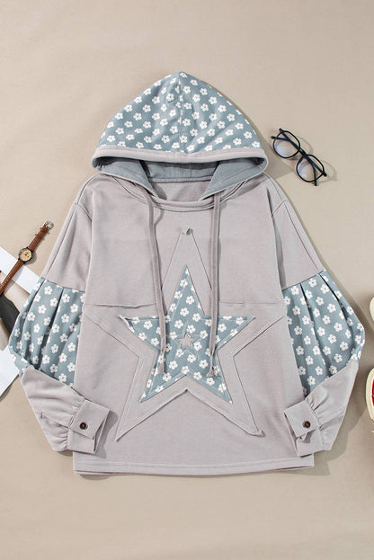 Boho Floral Patchwork Star Pattern Drawstring Hoodie (S-4X)