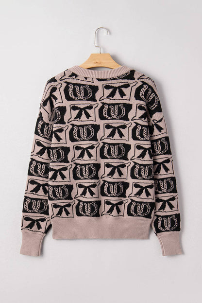 66 Bows Horseshoes Pattern Western Plus Size Sweater (S-4X)